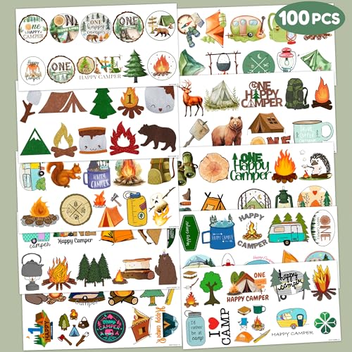 Camper Temporary Tattoos - 100 PCS (10 Sheets) 1st Birthday Party Favors