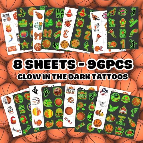 Basketball Temporary Tattoos for Kids - 96 Pre-Cut Designs