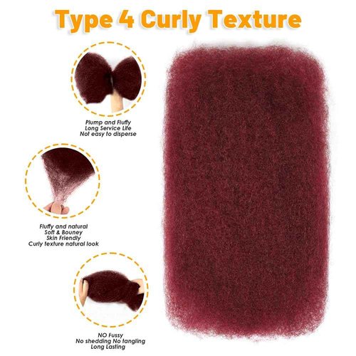 Afro Kinkys Bulk Human Hair for Dreadlocks Extensions and Locs Repair 1 Pack 50 Gram Afro Kinky Curly Human Hair Bulk for Twist (99J, 12 Inch)