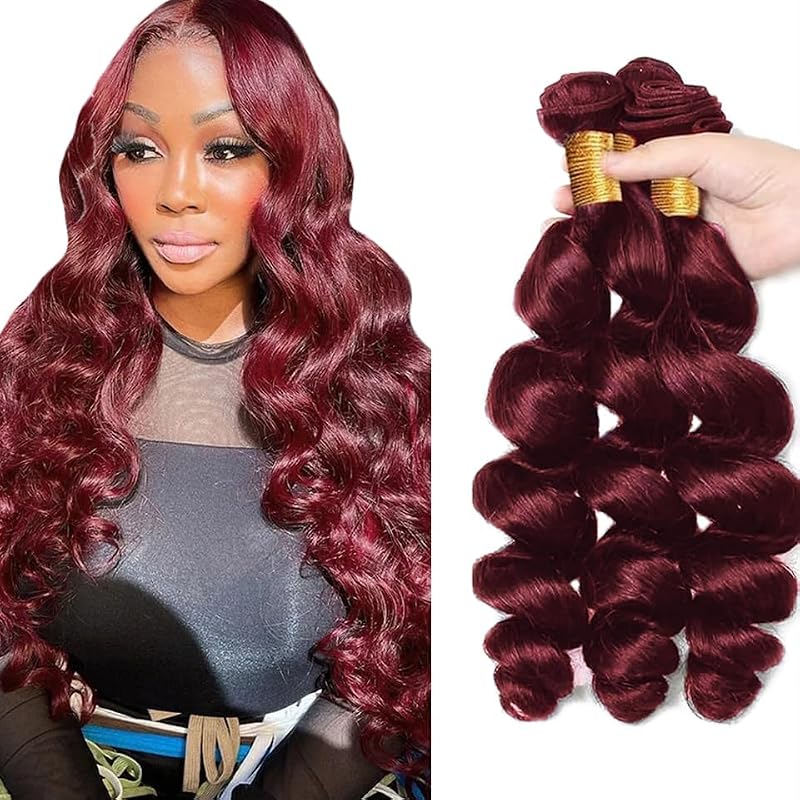 #99J Burgundy Loose Deep Wave Human Hair Bundles 3pc