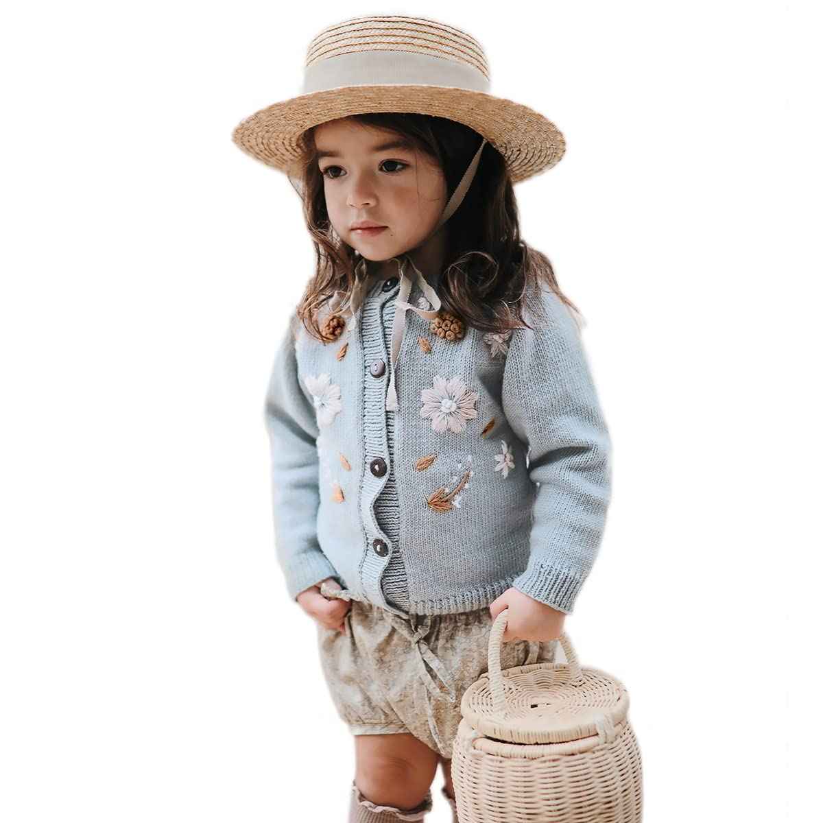 Simplee kids Baby Girls Cardigan Hand Knitted Cardigan with Hand Embroidery Sweater Long Sleeve Coat for Winter and Autumn 4-5T B-Blue