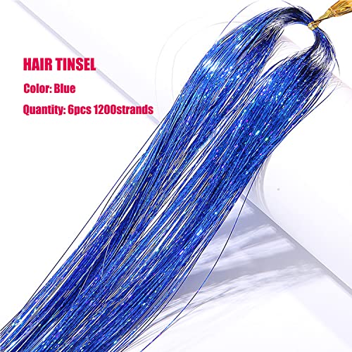 Blue Hair Tinsel Kit 6pcs 1200 Strands 47 Inch