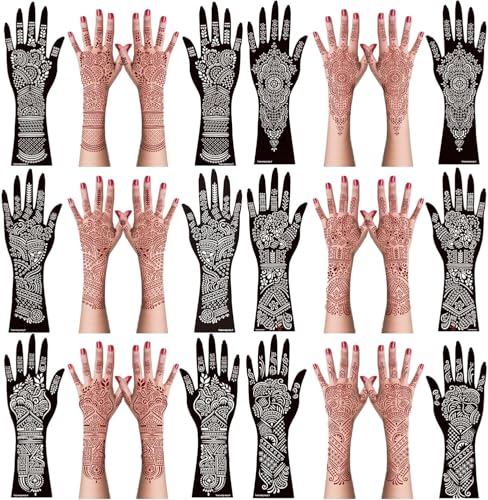 Henna Tattoo Stencils - 12 Sheet Kit with Glitter & Airbrush Templates