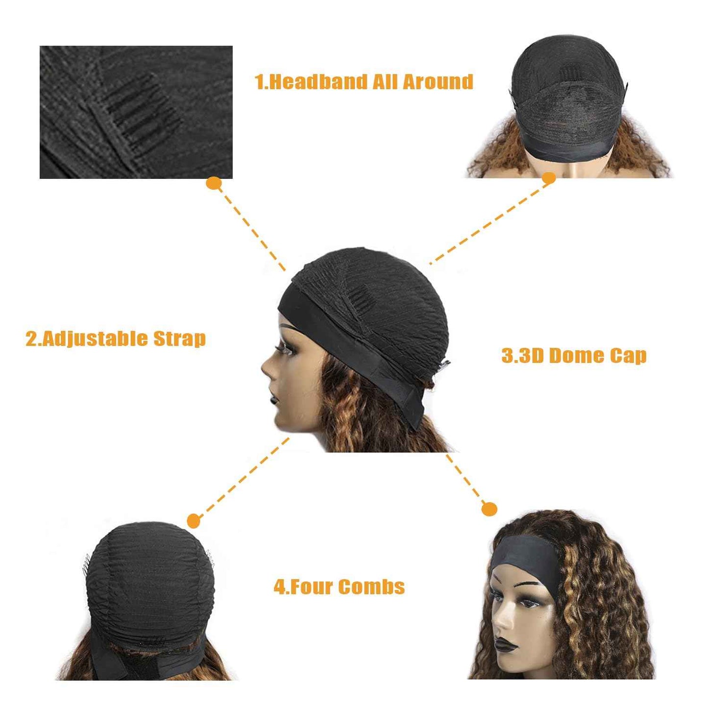 Brazilian Human Hair Headband Wig - Deep Wave, Highlight, Curly, Glueless (14 inch, 4/27 Highlight)