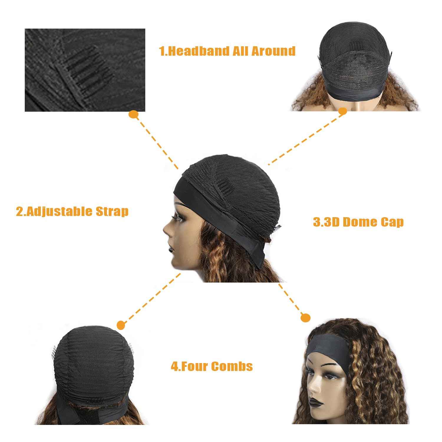 Brazilian Human Hair Headband Wig - Deep Wave, Highlight, Curly, Glueless (14 inch, 4/27 Highlight)