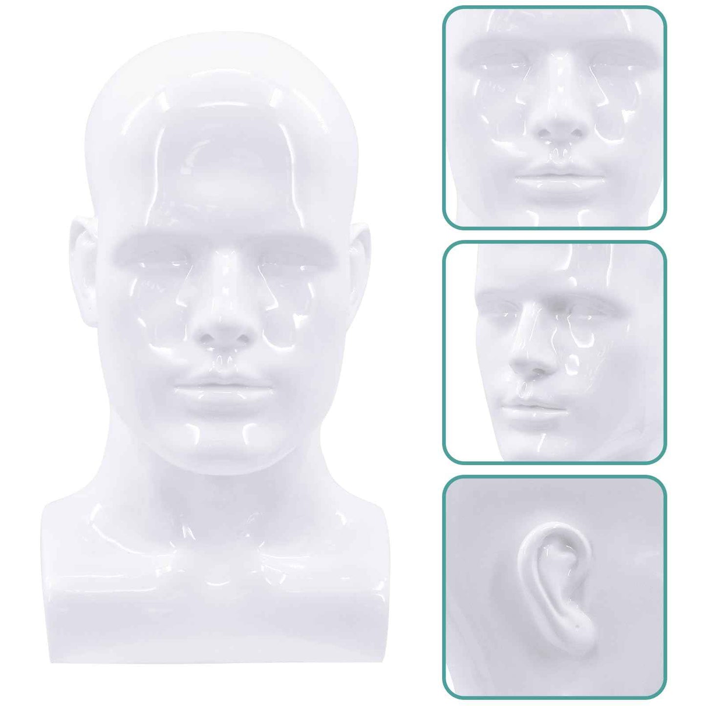 VEELTRAS Male Mannequin Head PVC Professional Head Model Male Cosmetology Manikin Head Display for Wigs Hat Mask Scarf Sunglasses with Mount Hole (Bright white)