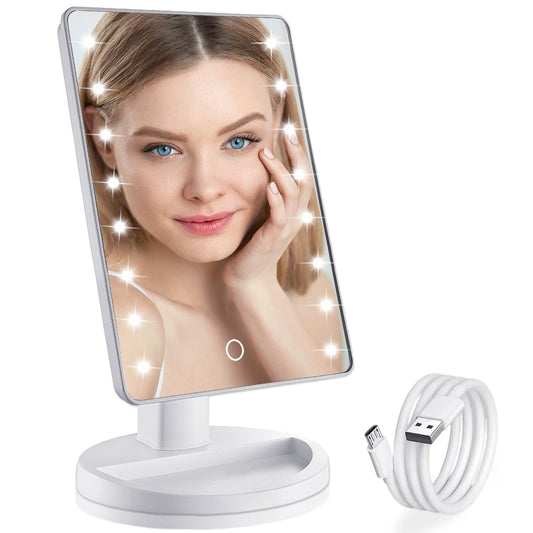 Lighted Makeup Mirror with Lights, Vanity Mirror with Lights, 16 LEDS Dimmable Desk Mirror with Light, Dual Power Supply, Gifts for Teenage Girls, Beauty Makeup Mirror, Dorm Room Essentials for Girls