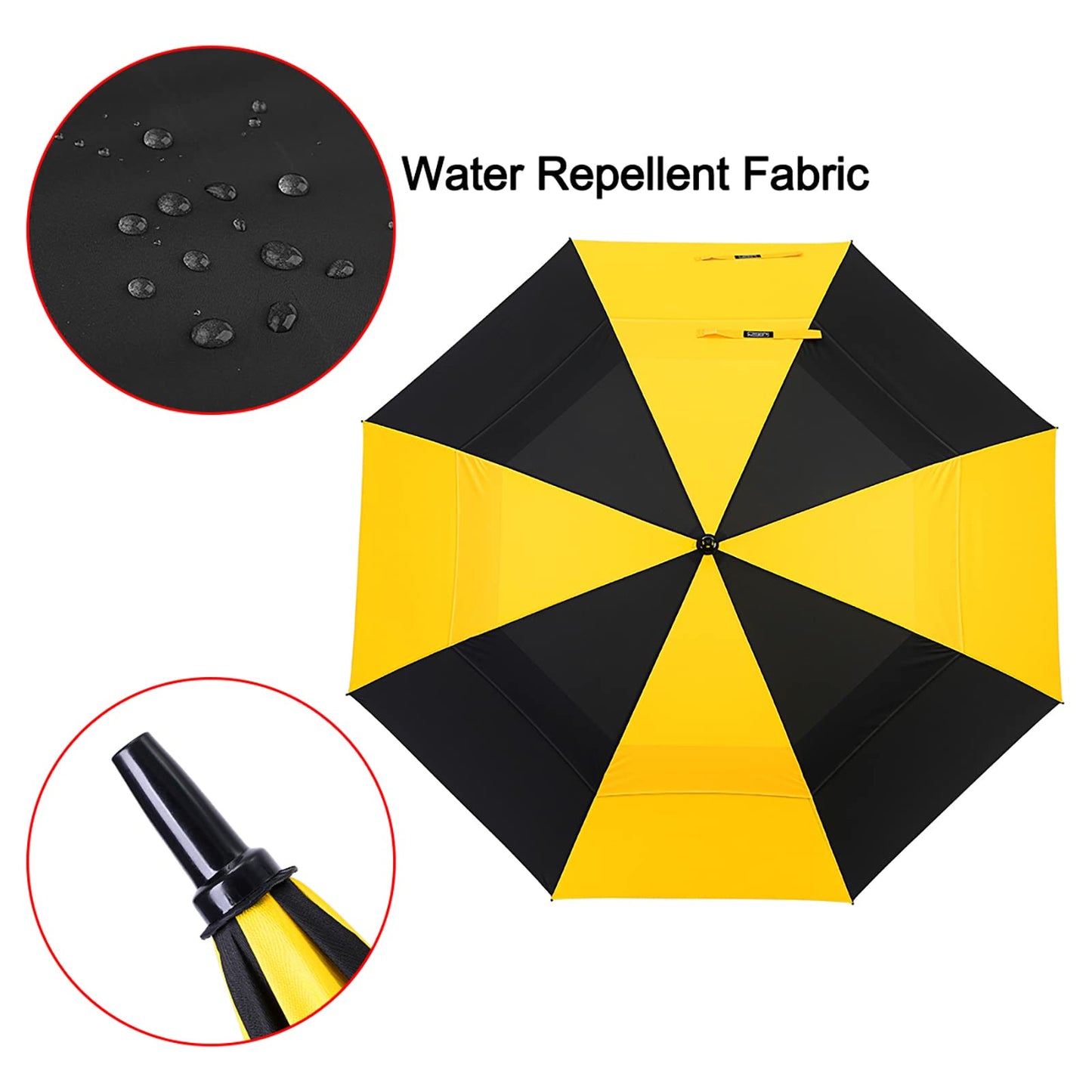 G4Free 54 Inch Automatic Open Golf Long Umbrella Extra Large Oversize Double Canopy Vented Windproof Waterproof Stick Umbrellas (Black/Yellow)