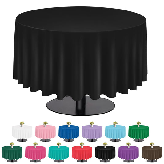 tujol Black 6 Pack Plastic Table Cloth 84", Disposable Round Tablecloth Table Cover, Plastic Table Cloths for Parties