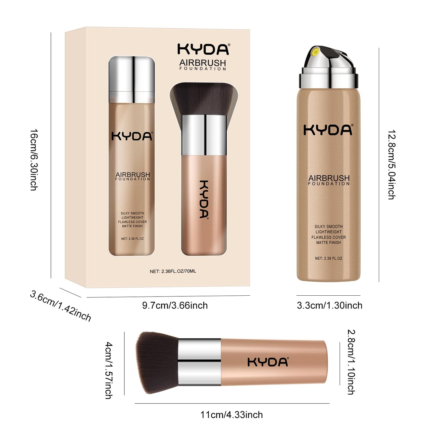 KYDA AirBrush Foundation Spray, Lasting Matte Foundation, Lightweight Cover, Smooth Blendable, Moisturizing Makeup Primer with Soft Brush Applicator-#120 Classic Ivory