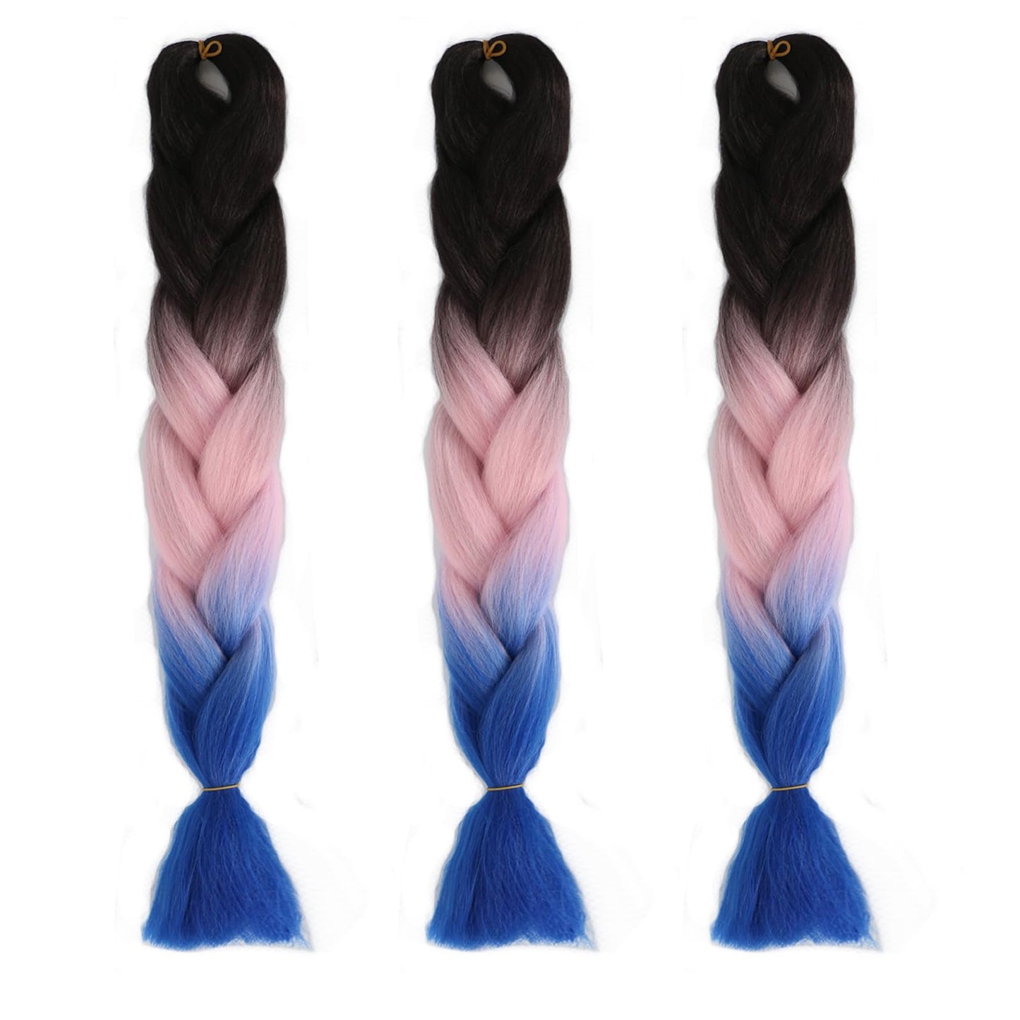 Ombre Braiding Hair Extensions 3 Pack/24 Inch Color Braiding Hair Fiber Crochet Hair for Box Braids Senegal Twist Hair Extensions for Women and Girls (24 Inch, Black+Pink+Blue)…