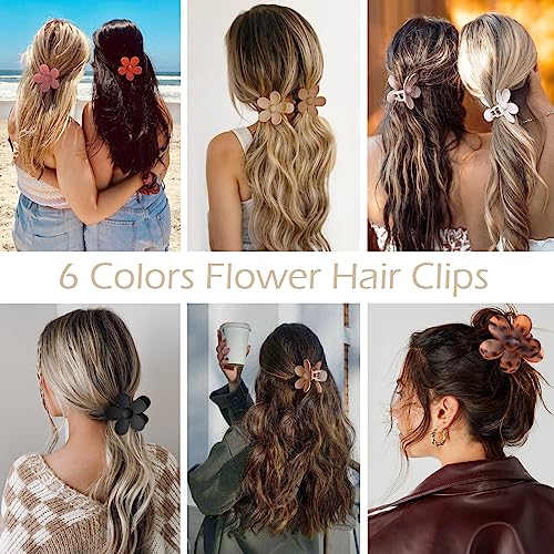 Flower Hair Claw Clips 6 Pack - Matte Large Clips for Thick Hair