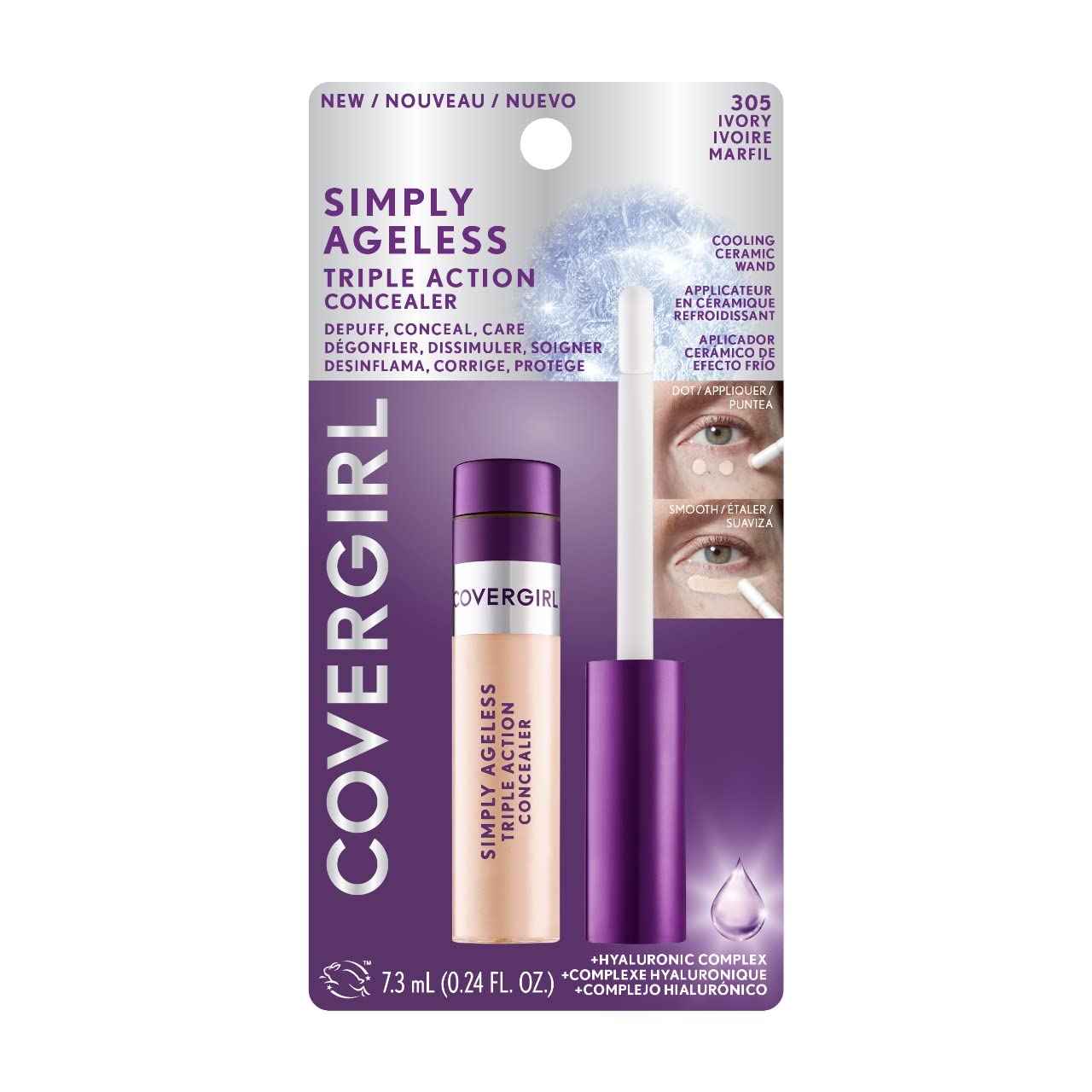 COVERGIRL Simply Ageless Triple Action Concealer, Ivory, Shelf Pack of 2