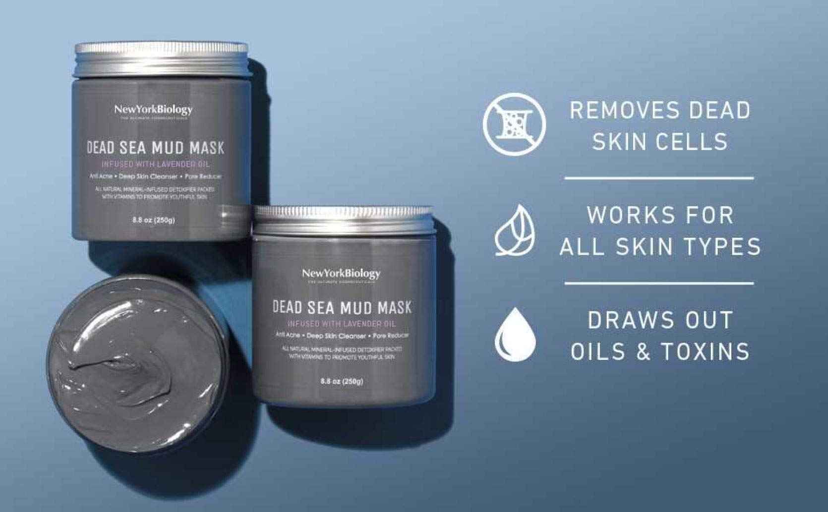 New York Biology Dead Sea Mud Mask Infused with Lavender with Dead Sea Mud Mask Infused with Eucalyptus - Spa Quality Pore Reducer for Acne, Blackheads and Oily Skin - 8.8 oz