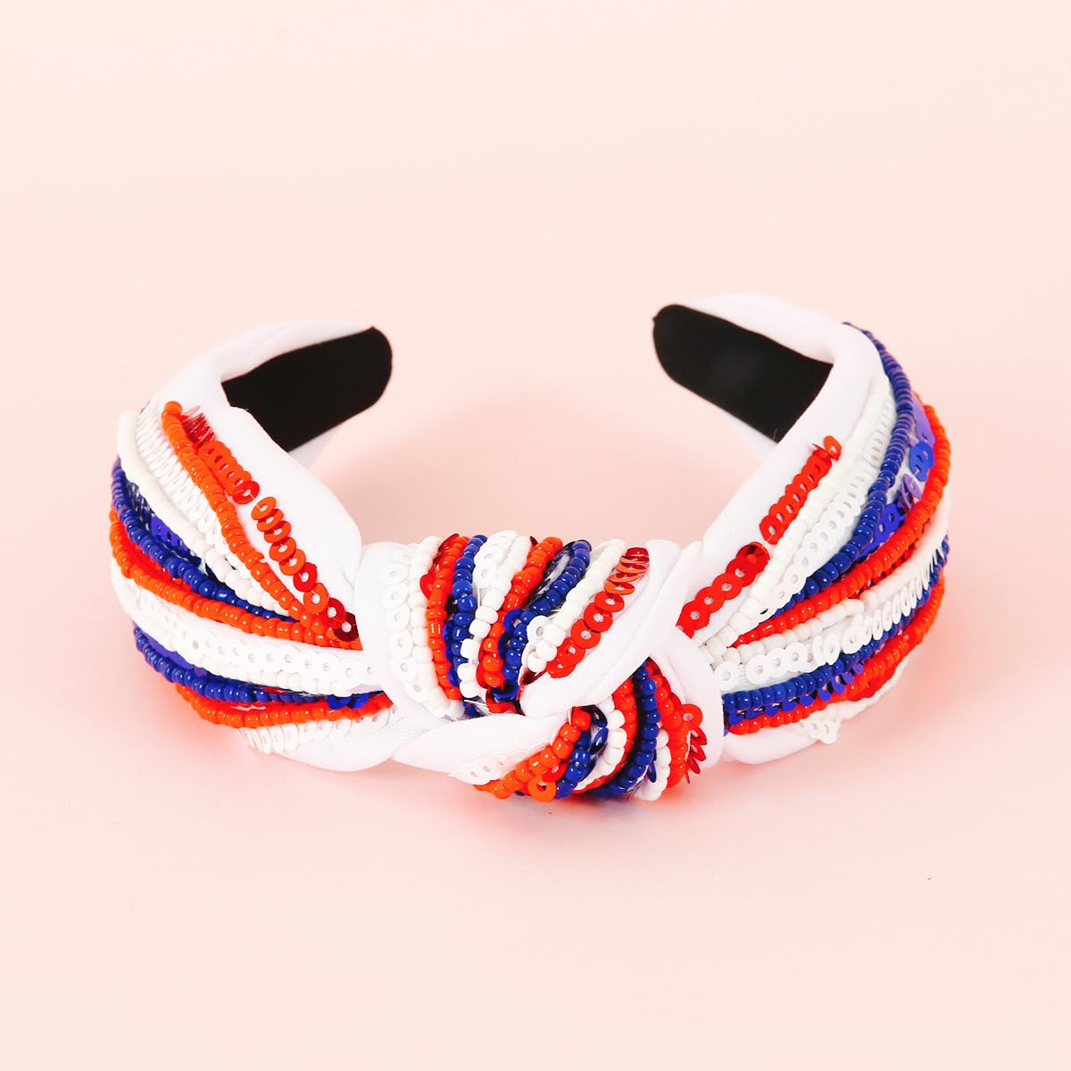 CULHEITE 4th of July Headband Glitter Sequin Beaded Headband Women Knotted Patriotic Hair Band Sparkly Accessories for Girls