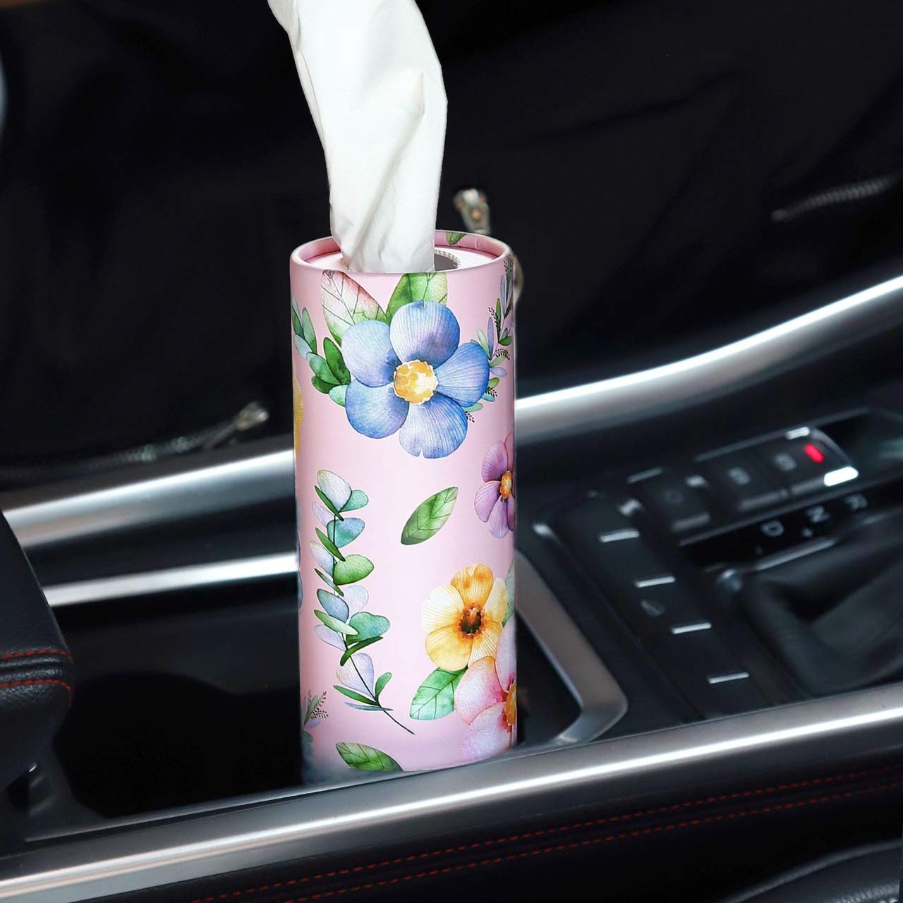 Car Tissues Holder with Facial Tissues - 4 PK - Travel Tissue Tubes Box Container Perfect Fit for Car Cup Holder Car Tissues Cylinder (Pink)