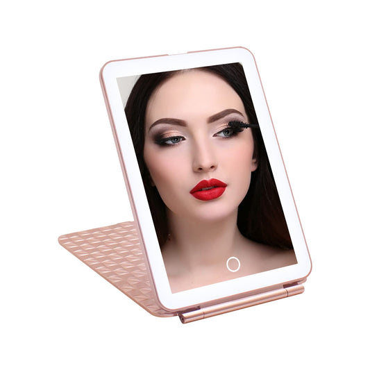 IMPRESSIONS Fleur Touch Pad Mini Tri Tone LED Makeup Mirror with Touch Sensor Switch, Foldable Vanity Mirror with Flip Cover (Rose Gold)