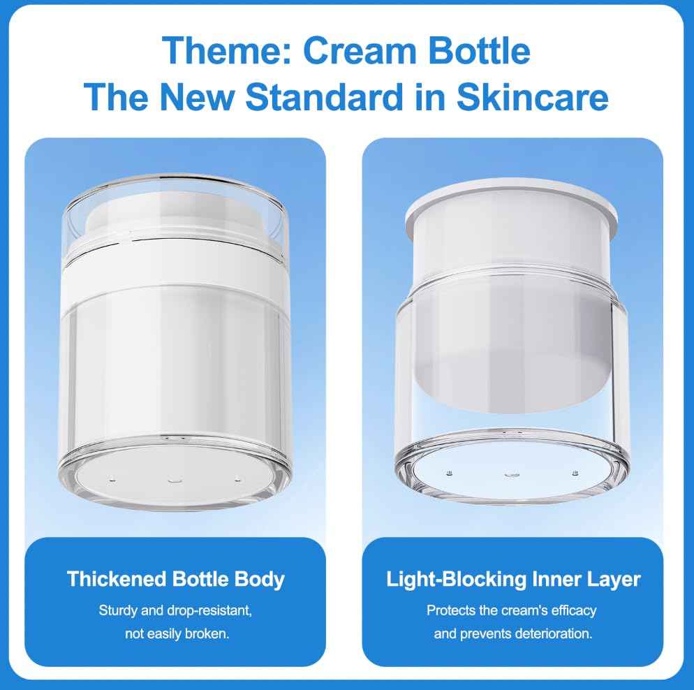 2 Pack Airless Pump Jars, 1/1.7oz Cream & Moisturizer Containers with Airless Pump Dispenser, Travel Size for Toiletries & Foundation