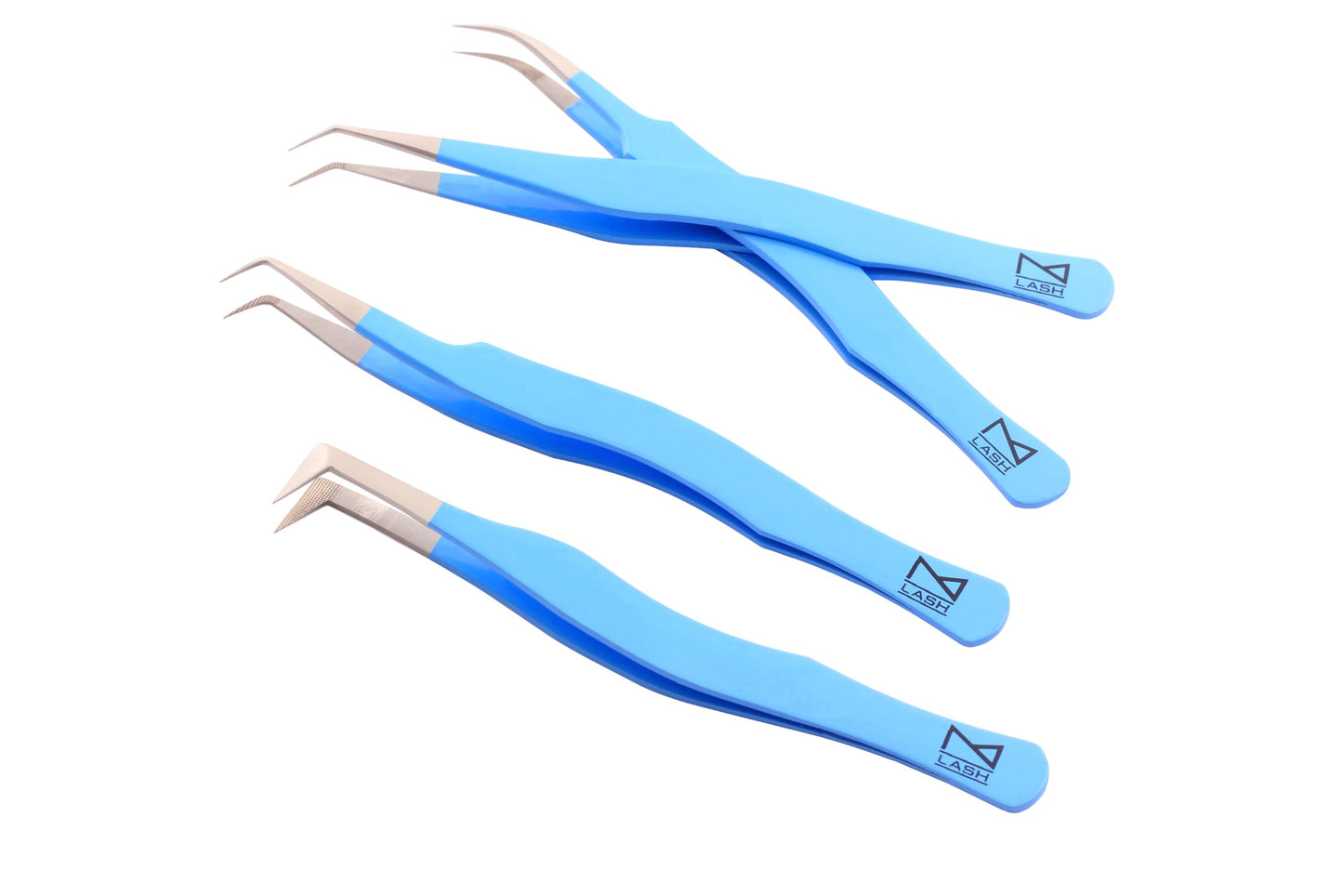 M LASH Eyelash Tweezers for Eyelash Extensions (Set of 4) - Professional Lash Extension Tweezers - Fiber Tip Lash Tweezers, Japanese Steel, Diamond Grip For Flawless Application (Teal)