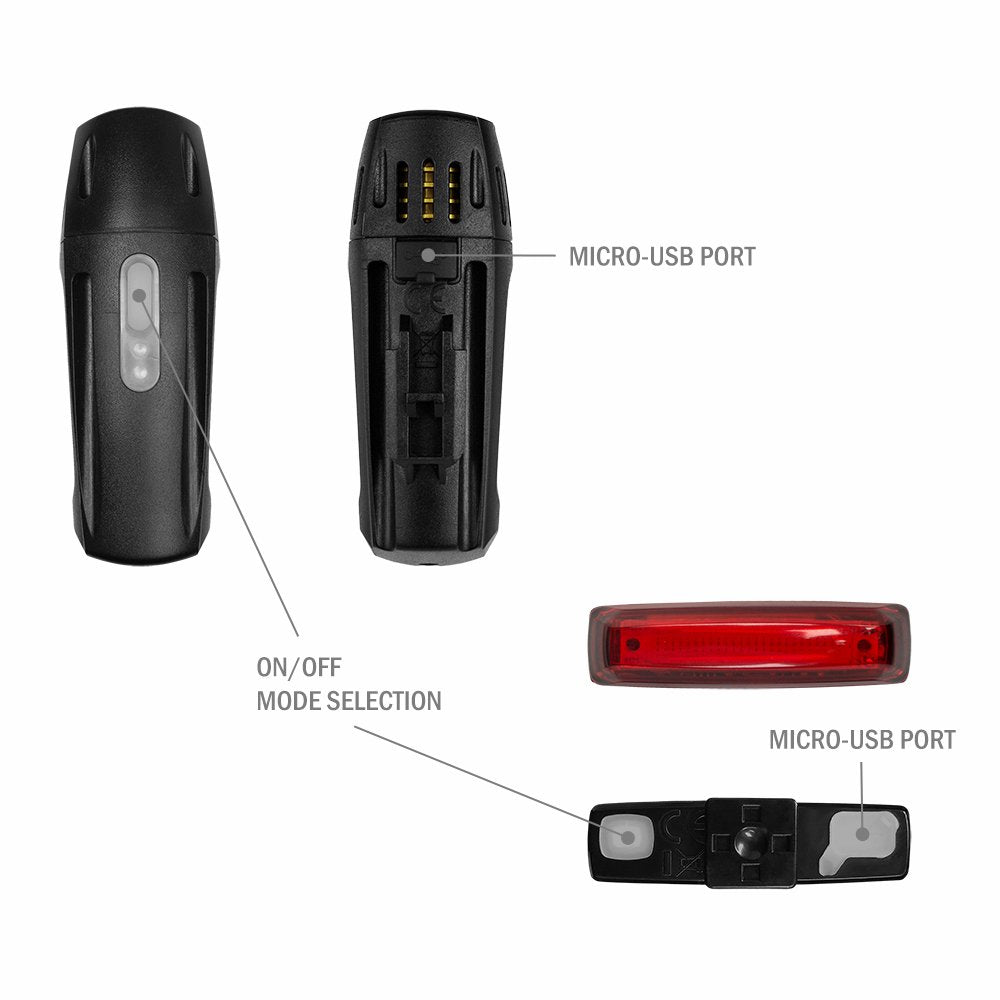 BV Super Bright Bike Light Set USB Rechargeable - Headlight & Taillight, Waterproof IP44 , 3 Light Modes Including Flash Mode for Safety, Easy to Install and Fits All Bicycles