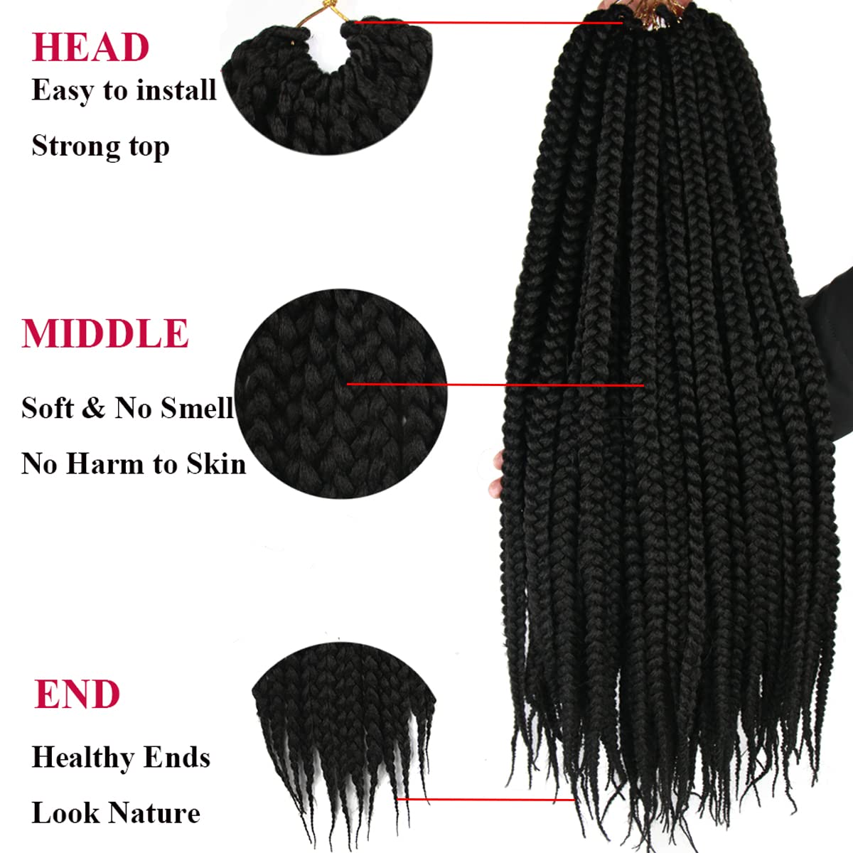 7 Packs Crochet Box Braids Pre Looped Box Braid Goddess Box Braids Crochet Hair Extensions Straight Crochet Hair For Black Women Crotchet Braid Hair Bundle (20 Inch（Pack of 7）, 1B#)