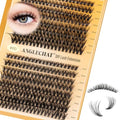 Lash Clusters WispyCluster Eyelash Extensions 320pcs Individual Natural Lashes 8-10-12-14-16mm Lash Extension D Curl DIY Thick False Eyelashes Fox Eye Soft Comfortable with Thin Band (black-40D)