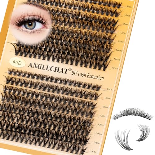 Lash Clusters WispyCluster Eyelash Extensions 320pcs Individual Natural Lashes 8-10-12-14-16mm Lash Extension D Curl DIY Thick False Eyelashes Fox Eye Soft Comfortable with Thin Band (black-40D)