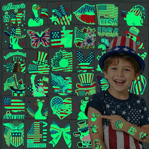 108 Glow in the Dark 4th of July Temporary Tattoos for Kids