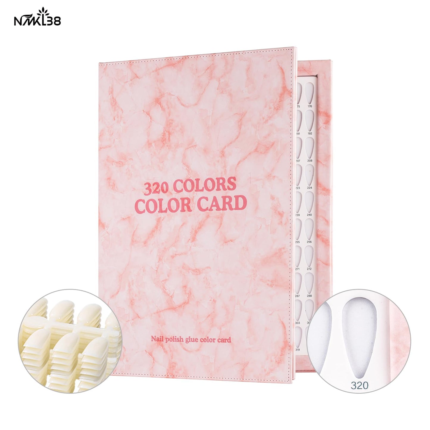 NMKL38 320 Nail Colors Chart Nail Gel Polish Display Book with 240 False Nail Tips Professional Salon Nail Color Swatches Nail Practice Card Board (Pink)