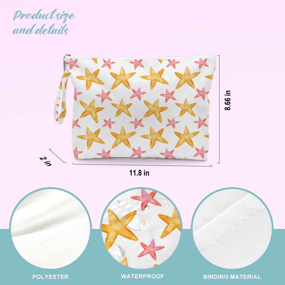 Beach Bags for Women, Wet Bag Cosmetic Bag, Pool Waterproof Shoulder Tote Bags, Pocket Zipper Summer Travel Essentials, Gifts for Women Birthday - Yellow and Pink Starfish (2-Piece Set)