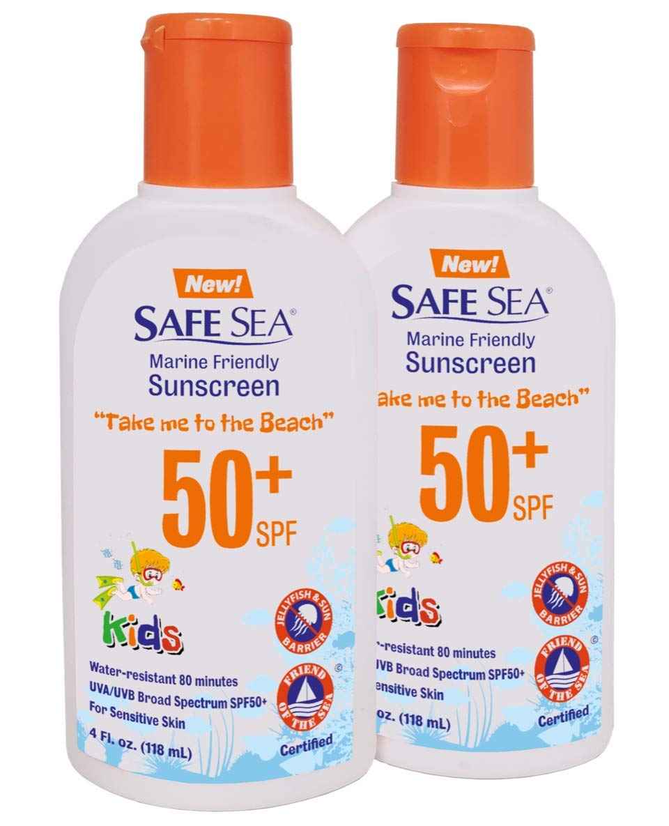 Safe Sea SPF50+ Kids sunscreen - Jellyfish and Sea lice protective lotion. Very Water Resistant, Sensitive skin Reef-Safe Sunscreen. Oxybenzone and Octinoxate free, Paraben free, 4 fl. Oz. Pack of 2