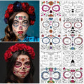 Sugar Skull Temporary Face Tattoo - 10 Sheets Halloween Kit