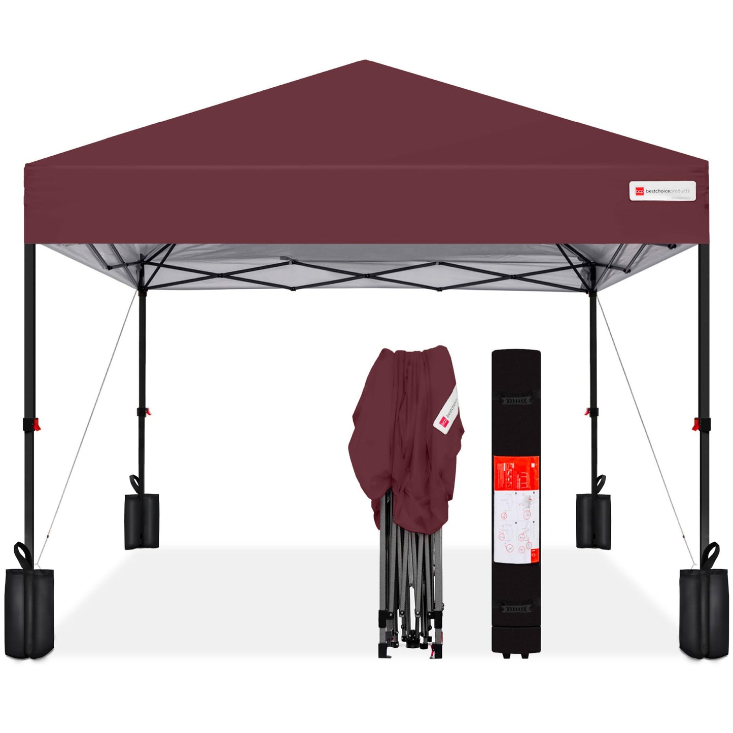 Best Choice Products 8x8ft 1-Person Setup Pop Up Canopy Tent Instant Portable Shelter w/ 1-Button Push, Case, 4 Weight Bags - Burgundy