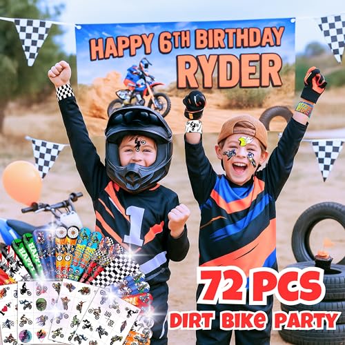 72 Pc Dirt Bike Party Favors - Tattoos & Slap Bracelets