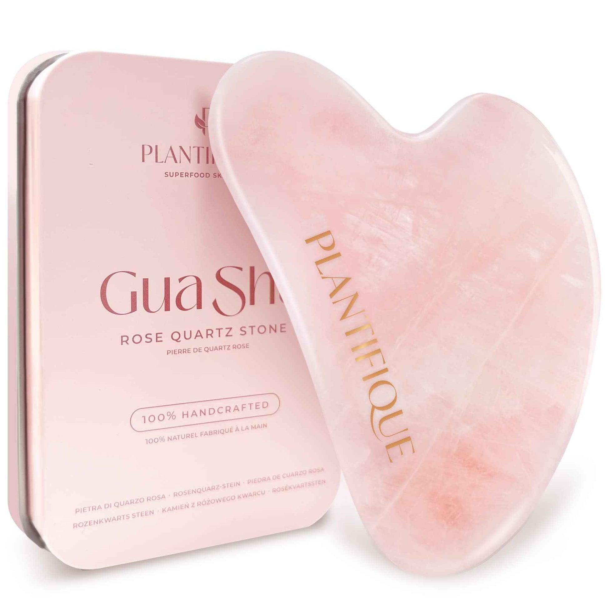 PLANTIFIQUE Gua Sha Rose Quartz Tool for Face Anti Aging Massage Tool and Stainless Steel Gua Sha Facial Tool, Skin Massage Tool for Face, Body, Eyes, Neck, Heart Style with Travel Pouch, Skin Care