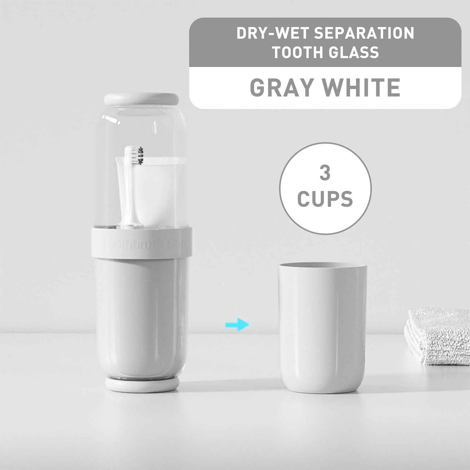 Toothbrush Cup with Cover, Travel Toothbrush Case Portable Toothbrush Holder for Traveling Business Camping School Bathroom (Grey)
