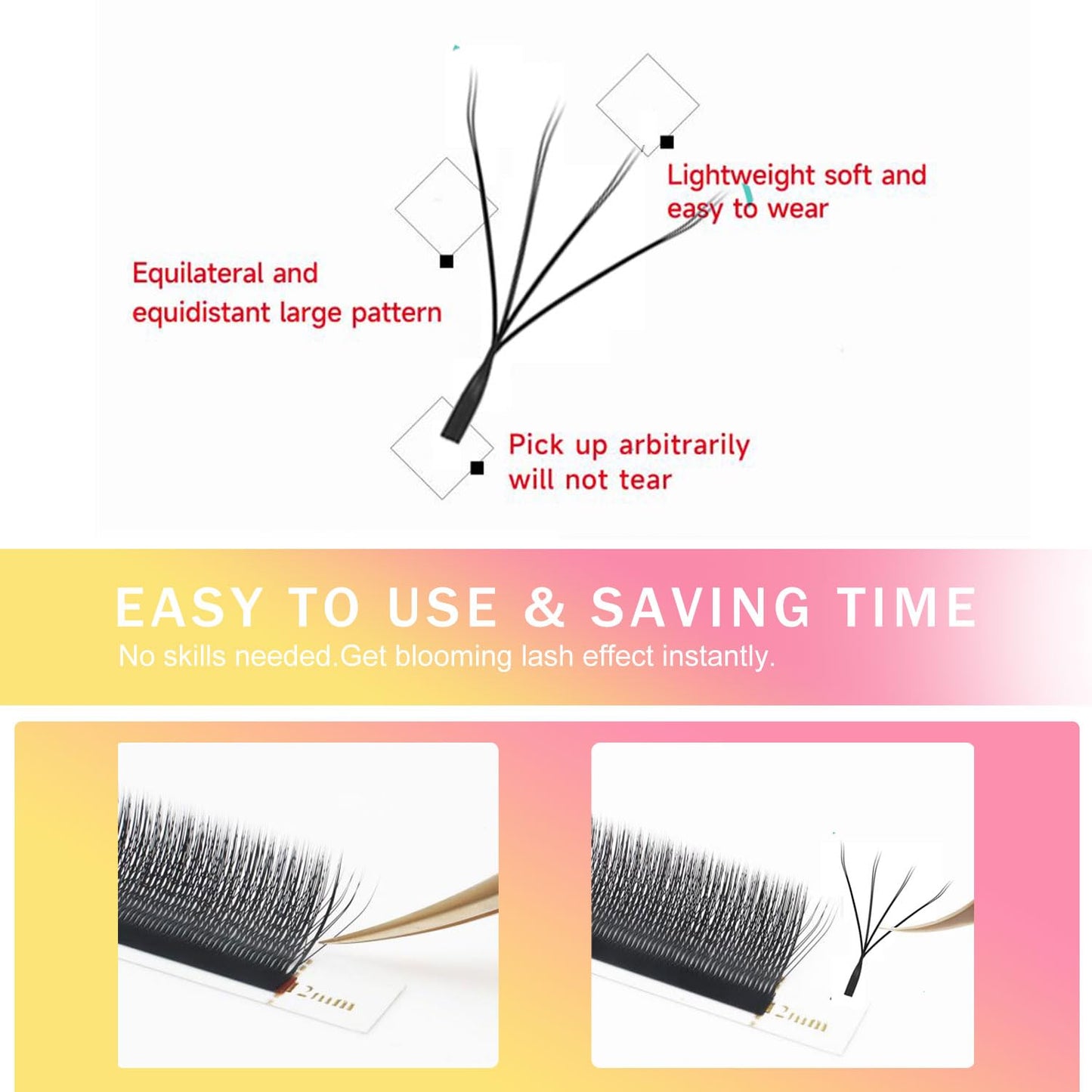 XIUSUZAKI Lash Extensions Double Tips 4D Eyelash Extensions W Shape 0.07mm Thickness D Curl Mix 8-15mm Premade Fans Easy Fan Volume Lashes Matte Black Crisscross(W-4D-Double Tips-0.07-D,8-15mm Mix)