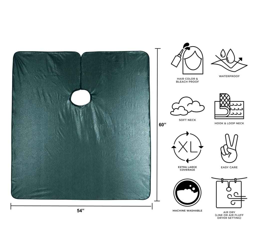 Cricket Encore All Purpose Professional Salon Cape – Waterproof, Bleach-Proof, Chemical-Resistant Hair Coloring, Cutting, and Styling Cape with Adjustable Neck Closure - Extra-Large Coverage, Jade