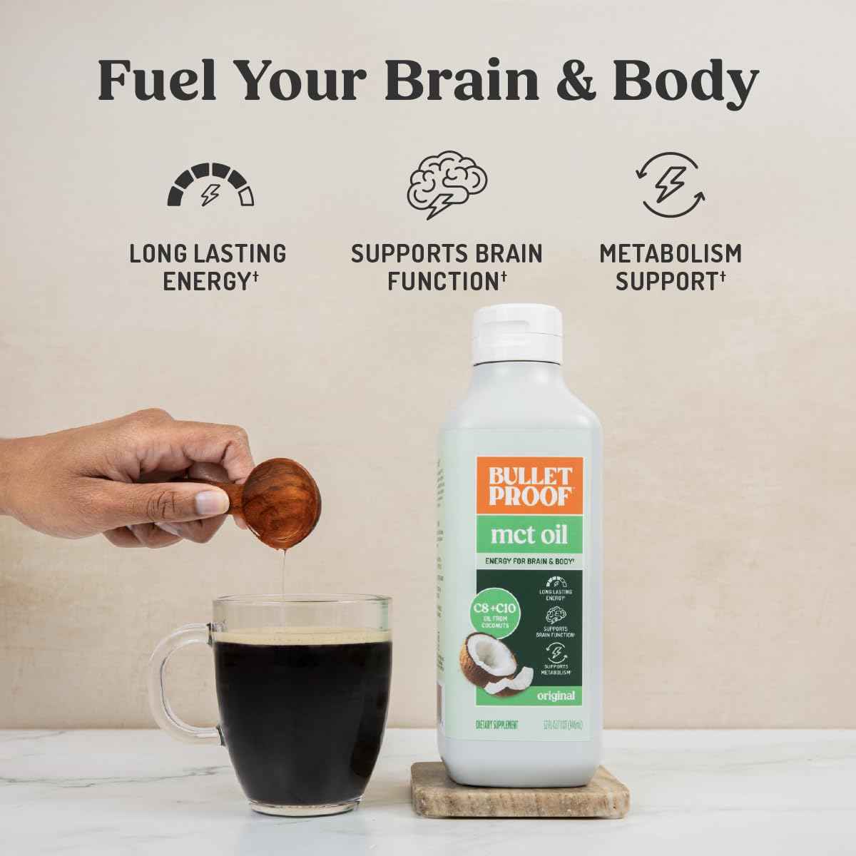 Bulletproof MCT Oil Made with C10 and C8 Oil, 32 Ounces, Keto Supplement for Sustained Energy, Brain and Body Fuel, Add to Coffee and Smoothies