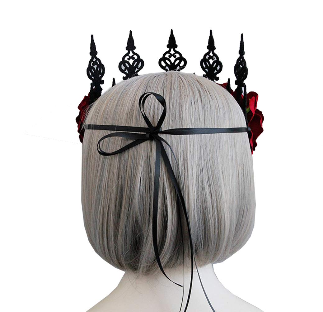 Love Sweety Halloween Vintage Crown Rose Headband Gothic Floral Headpiece (A Red)