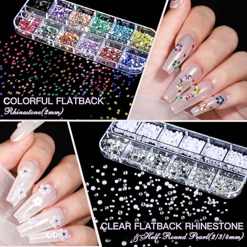 Teenitor Nail Art Kit with 3D Charms, Rhinestones & Brushes