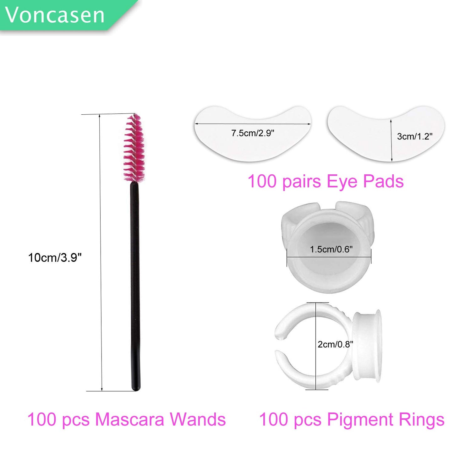 3x100 Packs Combination Set-Eye Pads for Lash Extensions & Eyelash Mascara Brushes Wands & Glue Rings Holder Eyelash Extension Rings Beauty Tools