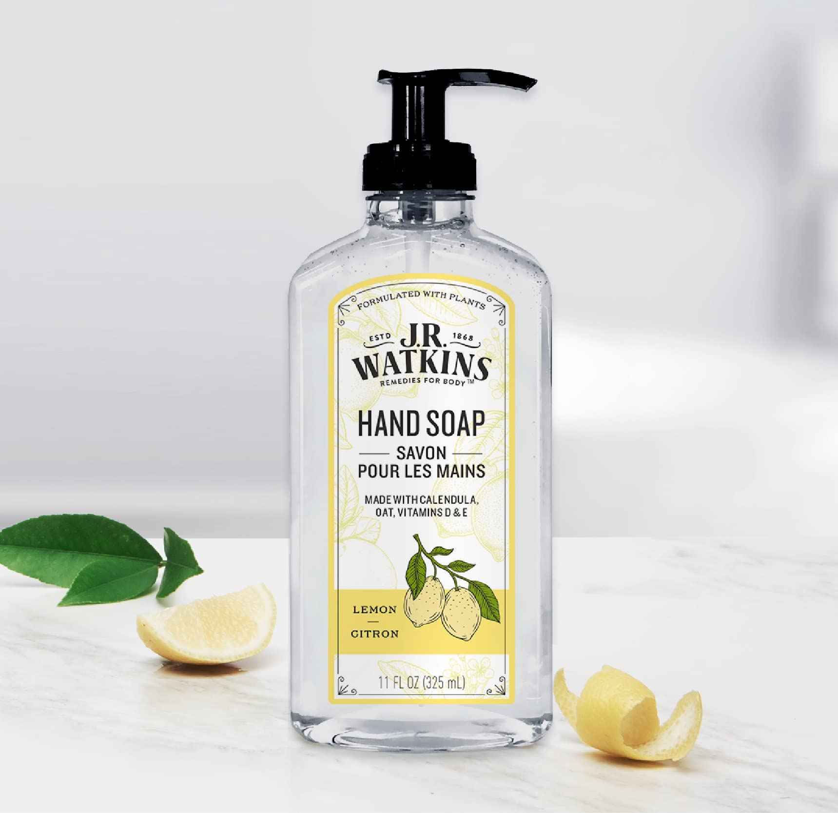 J.R. Watkins Gel Hand Soap, Scented Liquid Hand Wash for Bathroom or Kitchen, USA Made and Cruelty Free, 11 fl oz, Lemon, 6 Pack