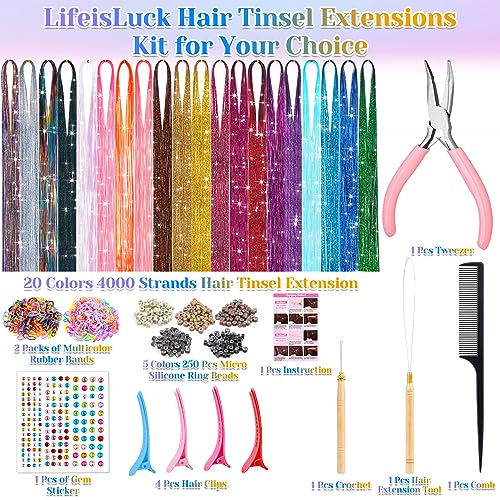 20 Colors Fairy Hair Tinsel Kit - 4000 Strands, 48in Heat Resistant