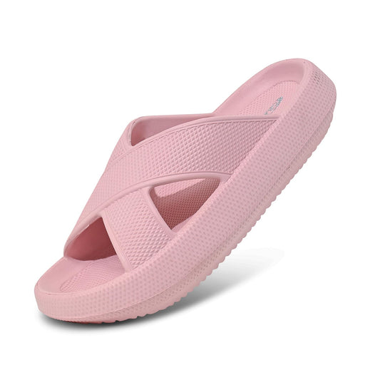 GBXPRESS Pillow Slippers for Women and Men, Anti-Slippery | House Slides Shower Sandals |Breathable| Cross strap| Extremely Comfy | Cushioned Thick Sole | Rose W 14.5-15, M 13-14