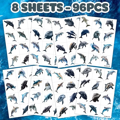 96 PCS Dolphin Temporary Tattoos | Ocean Shark Party Favors