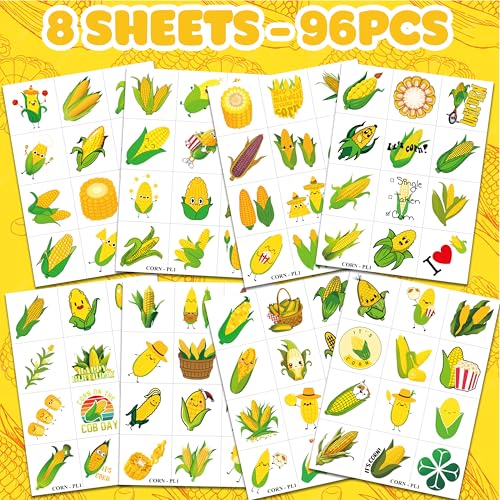 96 PCS Corn Temporary Tattoos - Party Favors & Classroom Prizes