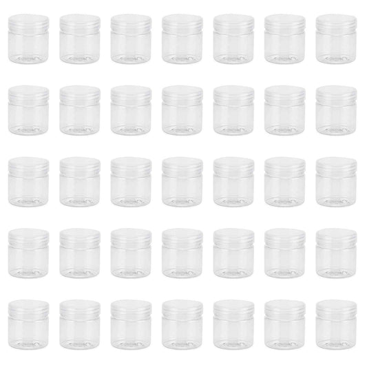 MUKLEI 70 PCS 2oz Clear Plastic Bead Containers, Round Bead Containers with Lids, Mini Sample Container for Lotions, Beads, Candies, Spice