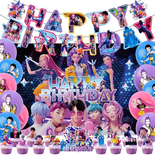 Anime Birthday Party Decorations Set - Banner, Cake Topper & Balloons