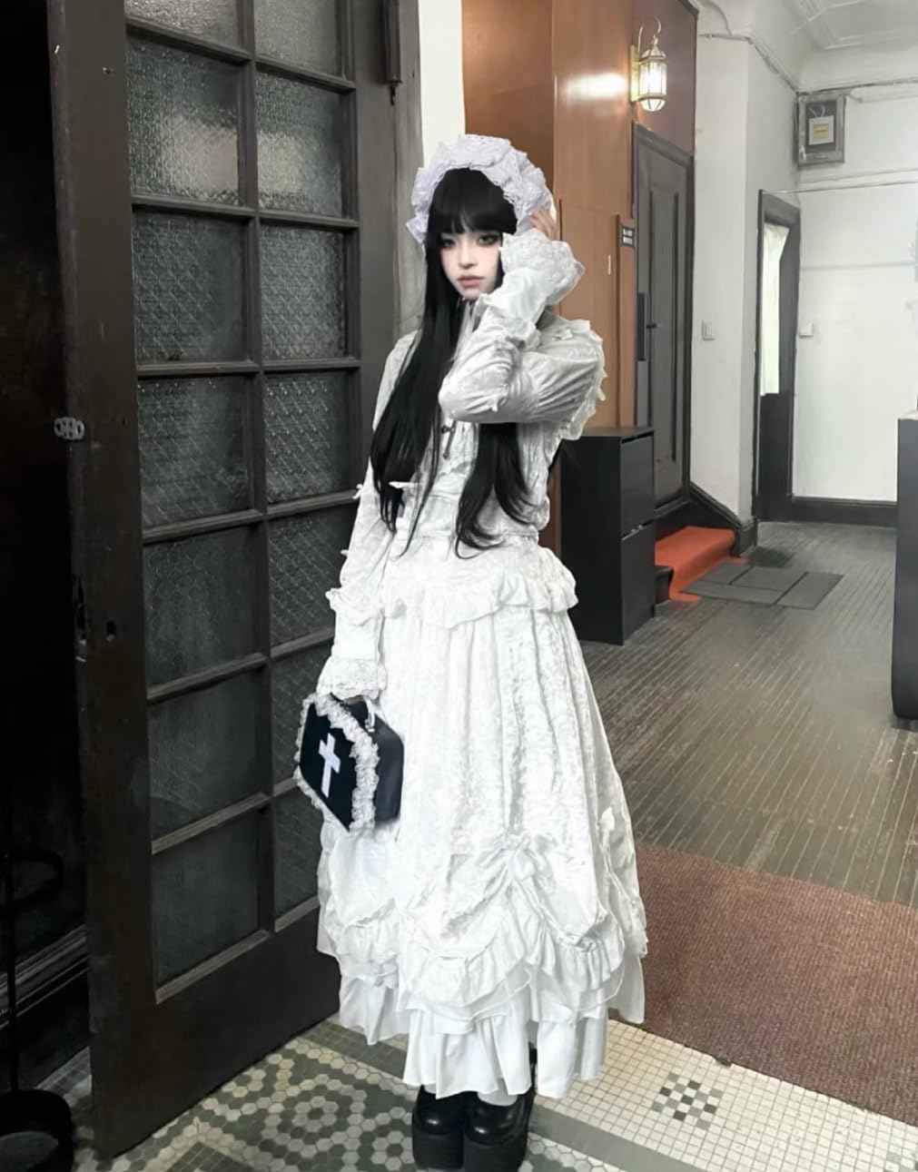 RRISETAG Goth Makeup Bag PU Leather Gothic Makeup Pouch Punk Handbag Goth Bag for Halloween Parties and Everyday Use